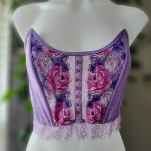 Victoria's Secret Dream Angels Floral Lace Bustier M NWT Purple & Pink Strapless
